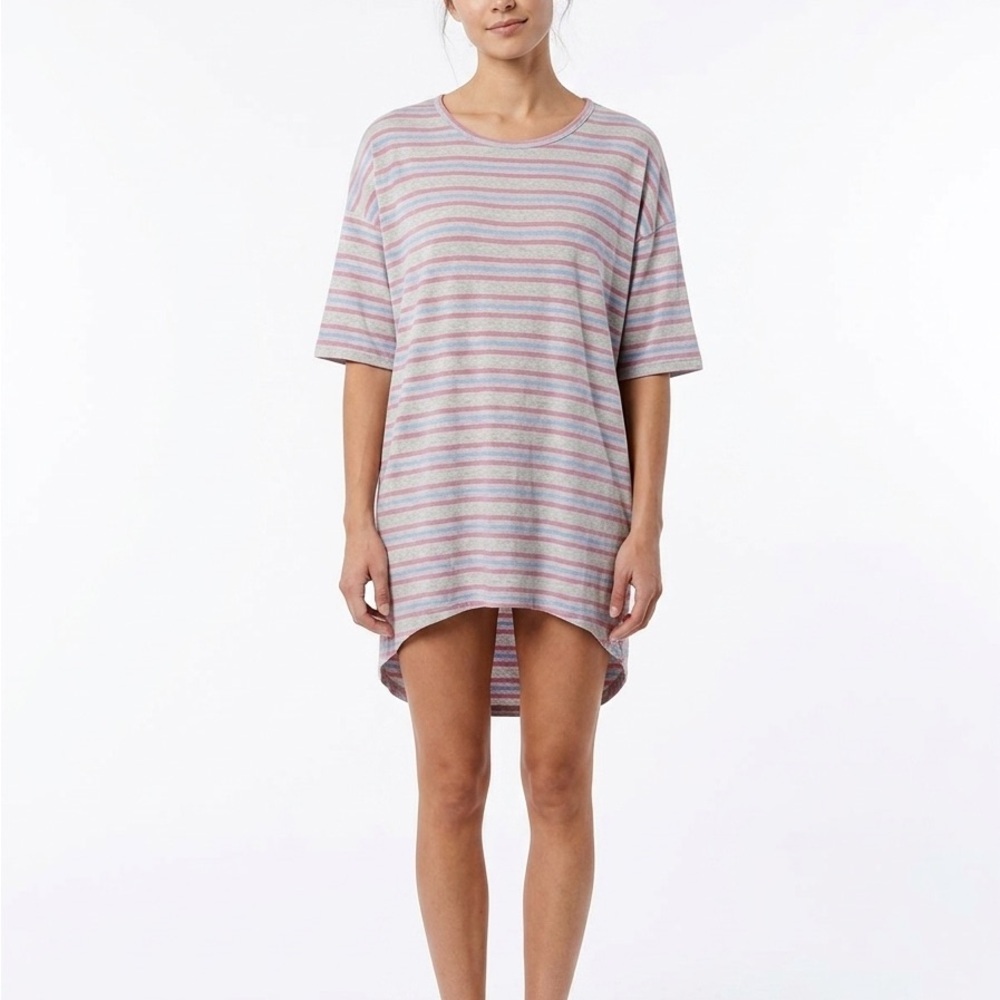 LuLaRoe Pink and Gray Striped Short Sleeve Tee